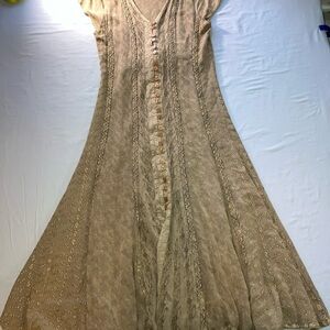 Elegant Beige Flowers  Brand Button-Down Dress